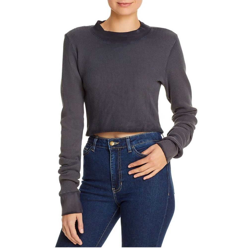 COTTON CITIZEN Monaco Waffle-Knit Cropped Tee Size M Black